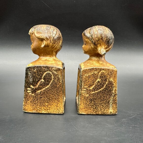 Vintage Shaker Set 1970s Boy Girl Brown Salt Pepper Boho Kitschy Figurines - Picture 5 of 8